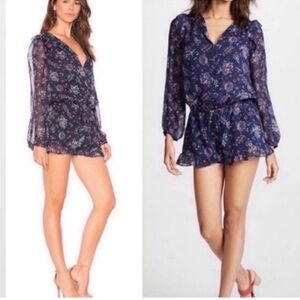 Joie Navy Floral Long Sleeve Romper M